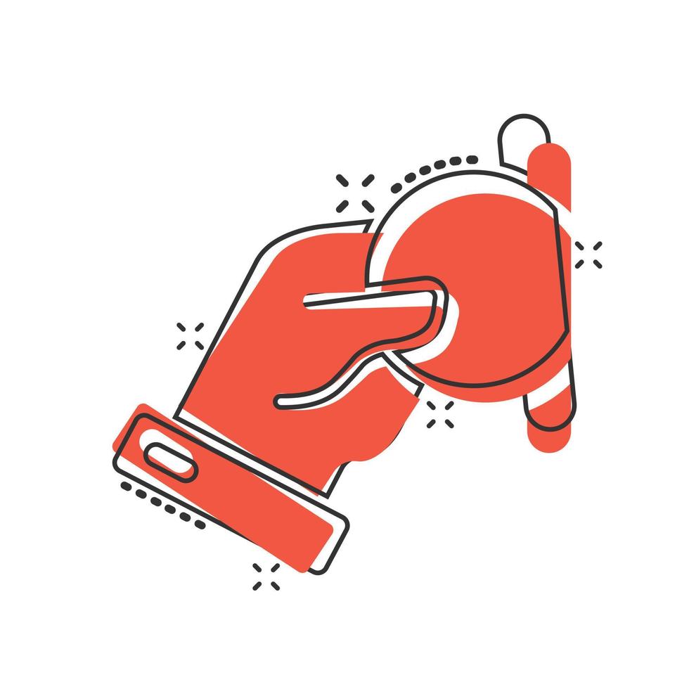 Remuneration icon in comic style. Money in hand cartoon vector illustration on white isolated background. Coin payroll splash effect business concept.