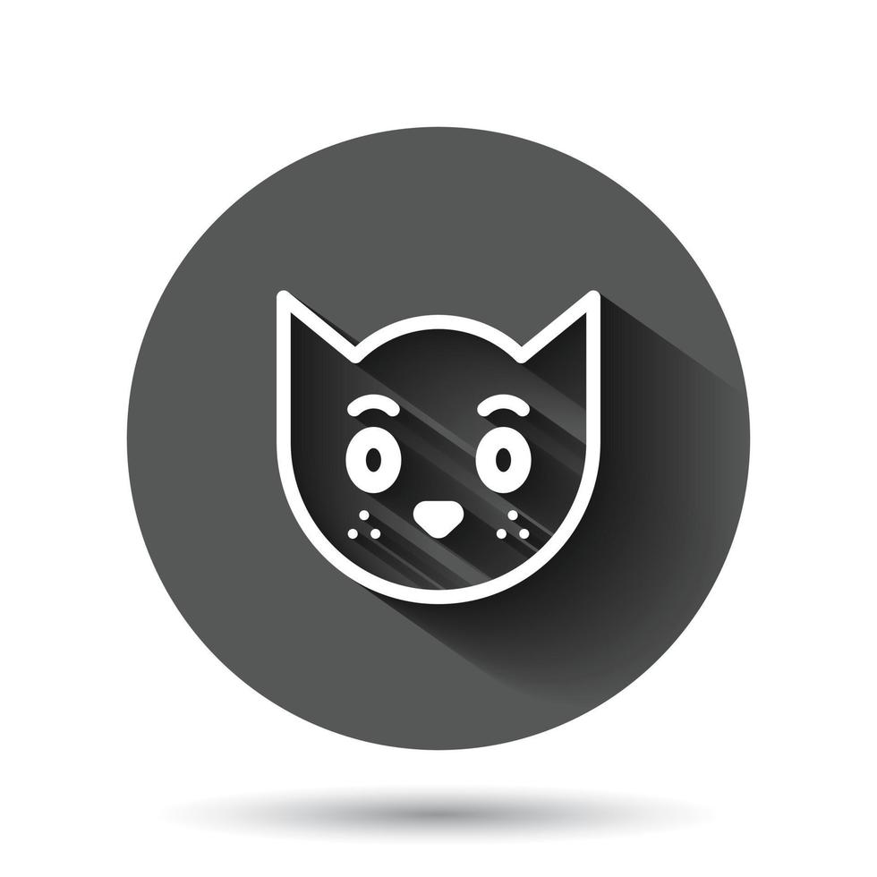 Cat head icon in flat style. Cute pet vector illustration on black round background with long shadow effect. Animal circle button business concept.