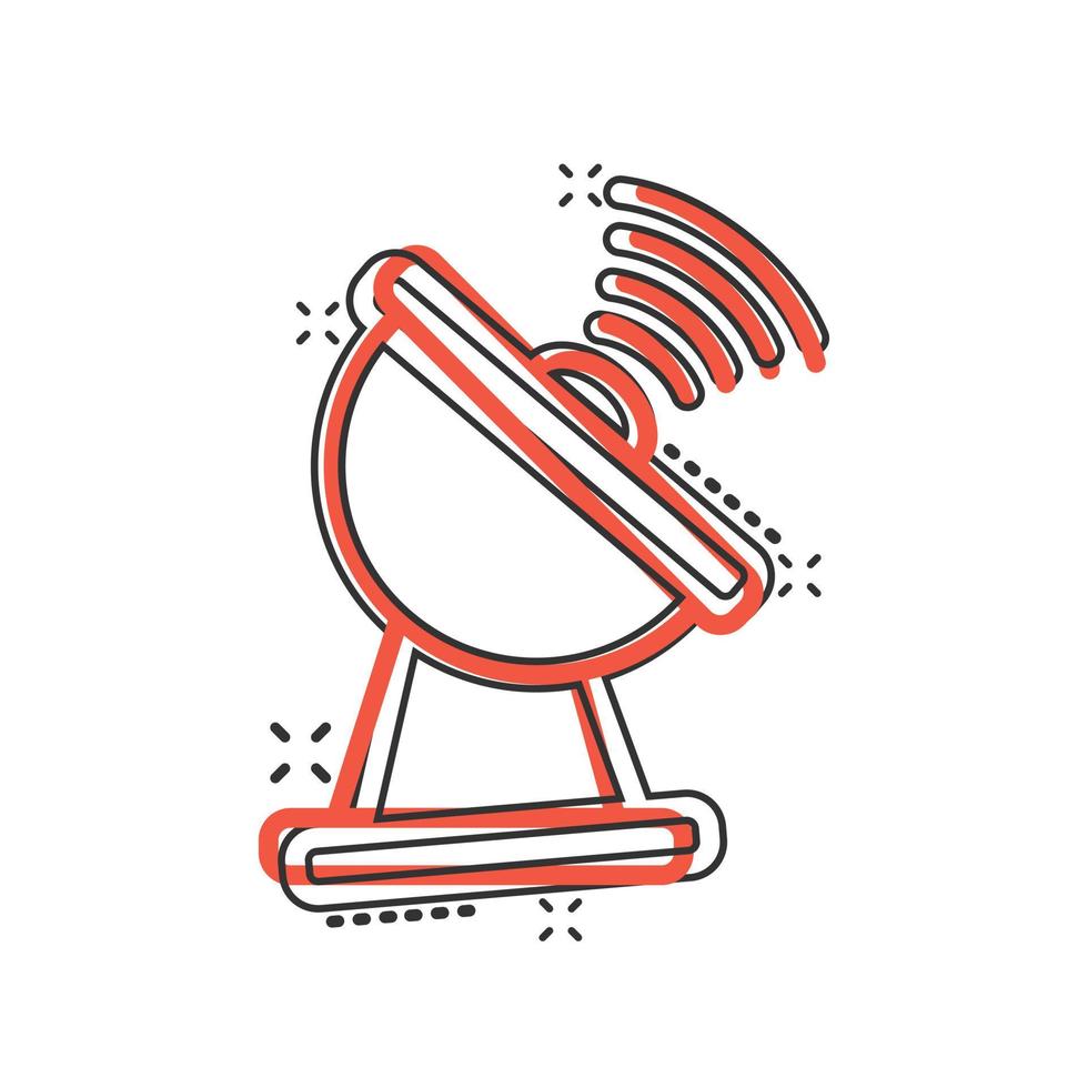 Satellite antenna tower icon in comic style. Broadcasting cartoon vector
