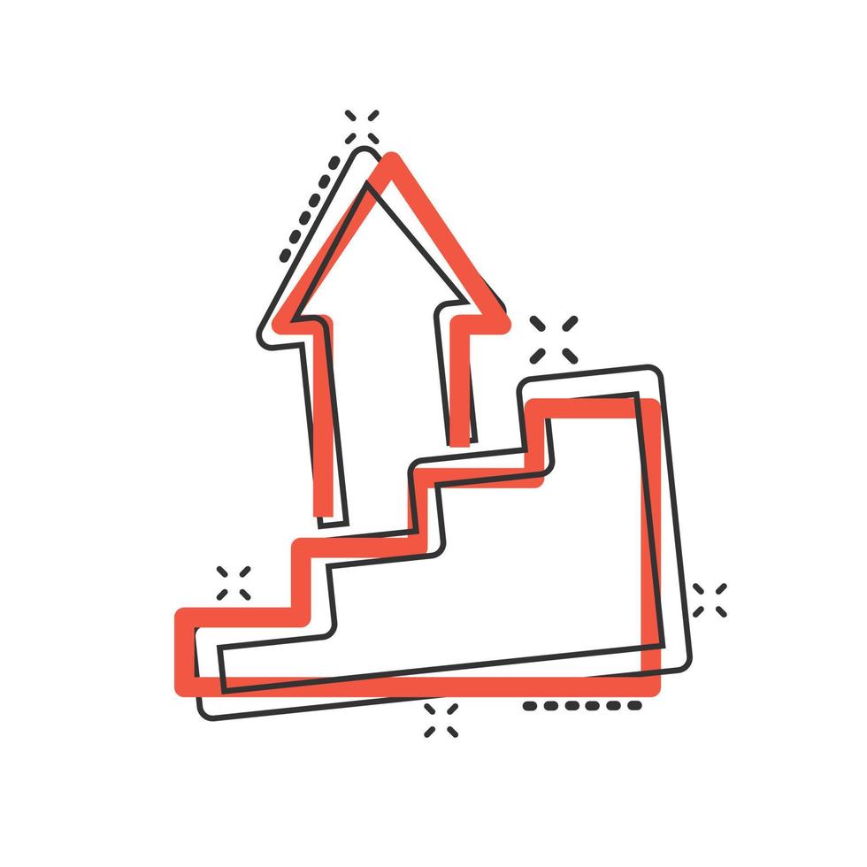 Chart graph icon in comic style. Arrow grow cartoon vector illustration on white isolated background. Analysis splash effect business concept.