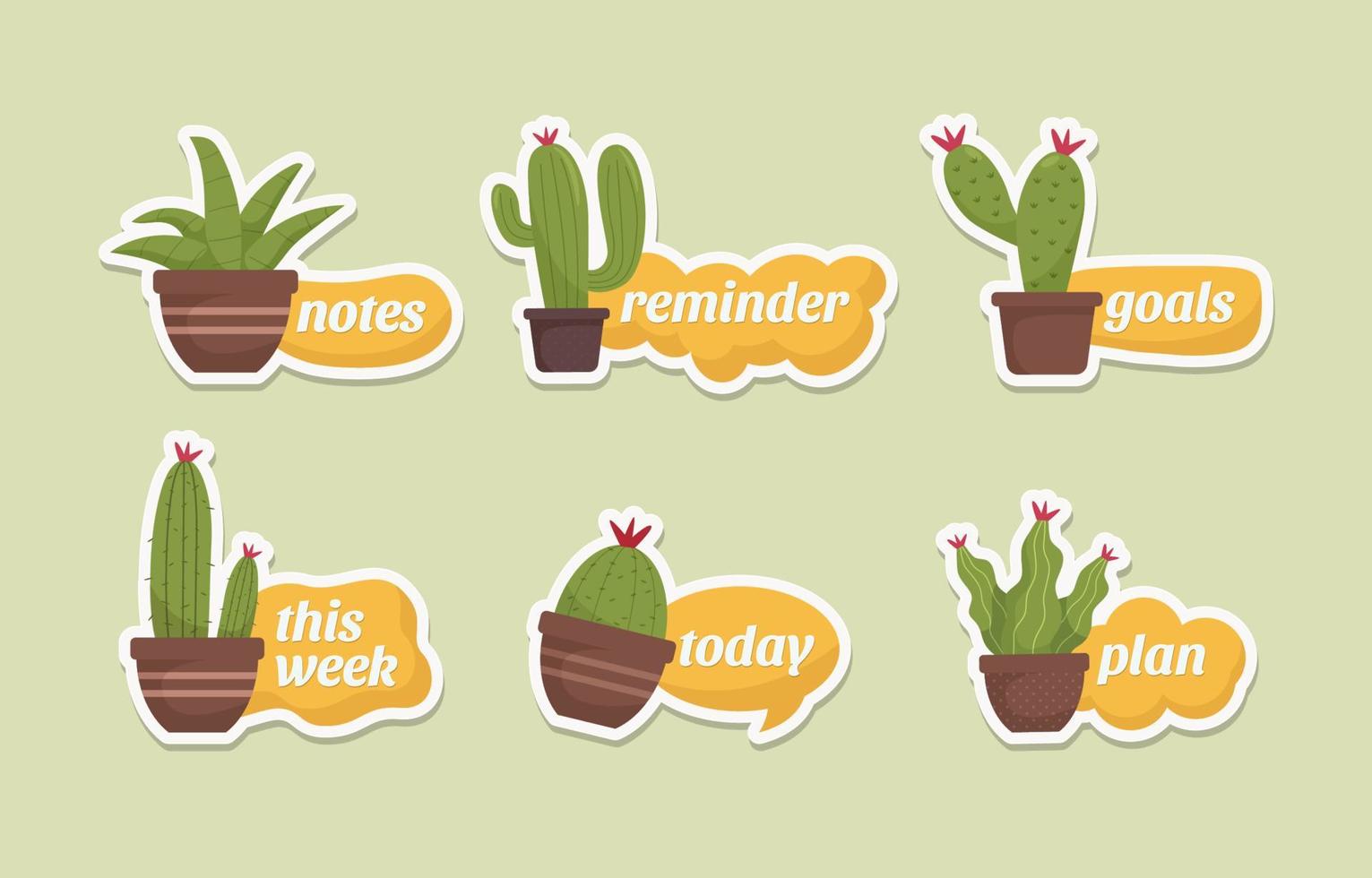 Cactus Themed Journaling Stickers Set vector