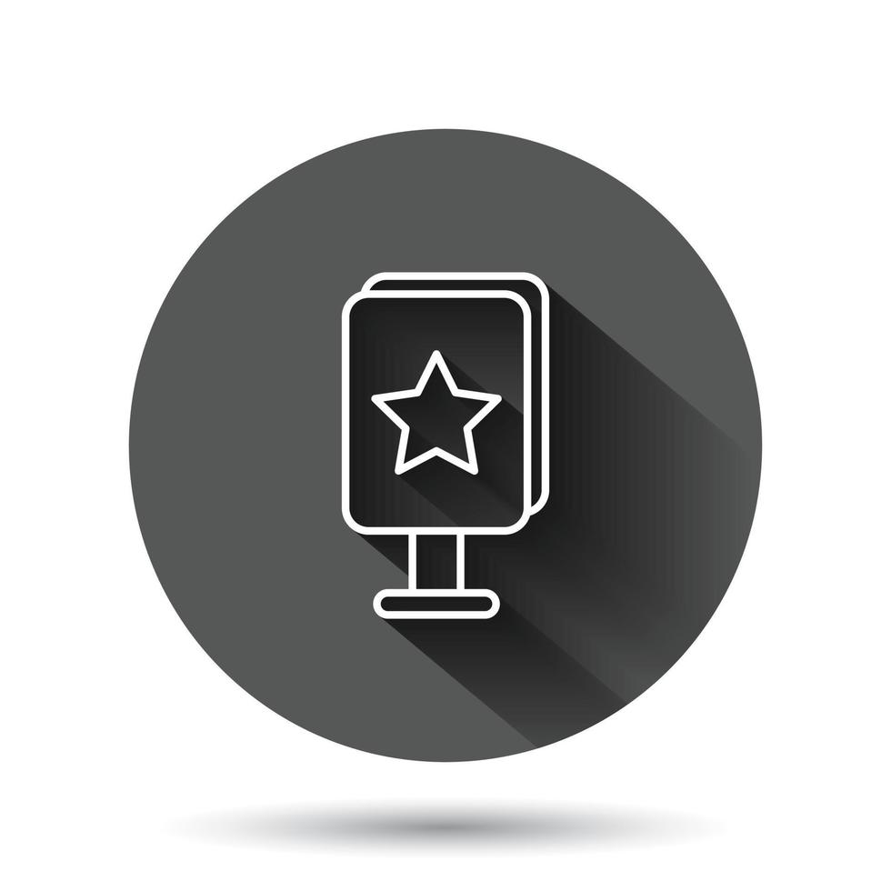 Billboard icon in flat style. Citylight display vector illustration on black round background with long shadow effect. Banner placard circle button business concept.