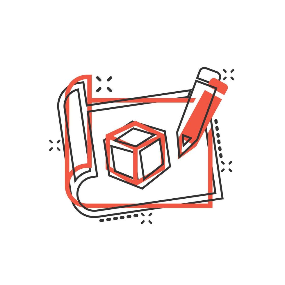 Prototype icon in comic style. Startup cartoon vector illustration on white isolated background. Model development splash effect business concept.