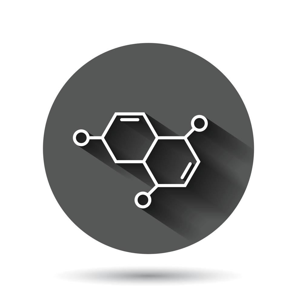 Science icon in flat style. Dna cell vector illustration on black round background with long shadow effect. Molecule evolution circle button business concept.