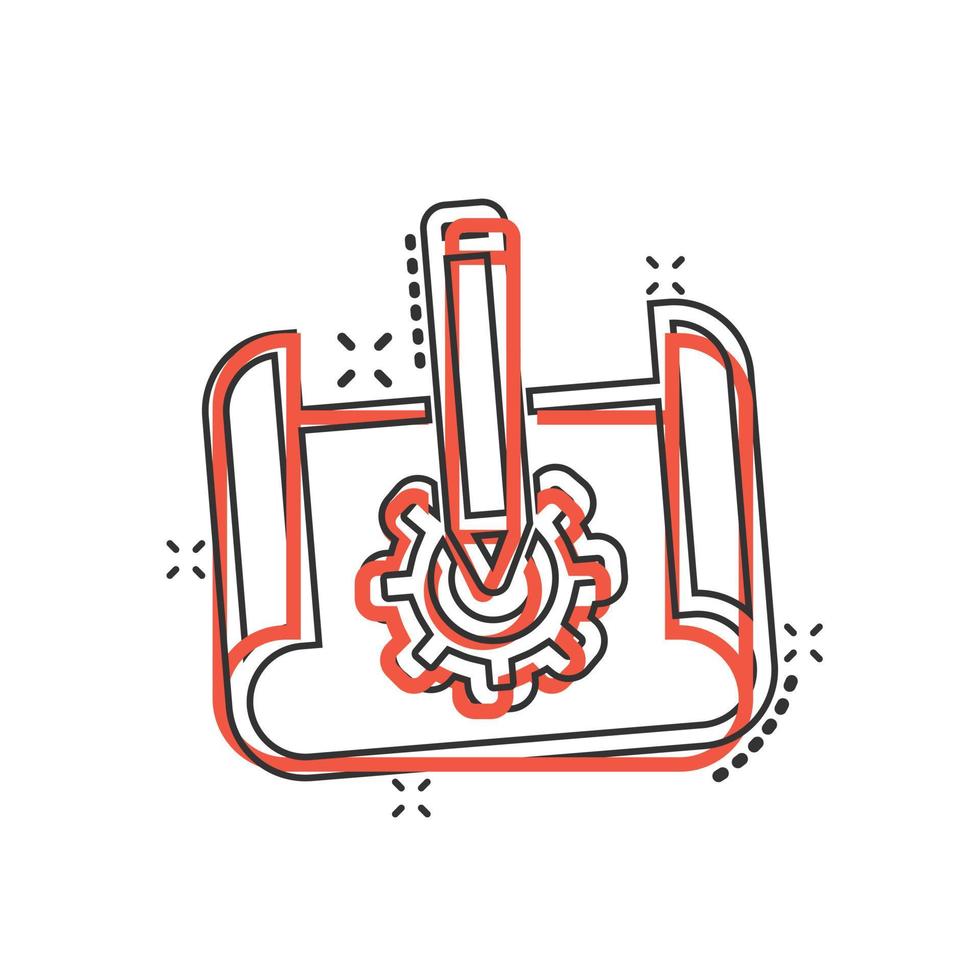 Prototype icon in comic style. Startup cartoon vector illustration on white isolated background. Model development splash effect business concept.