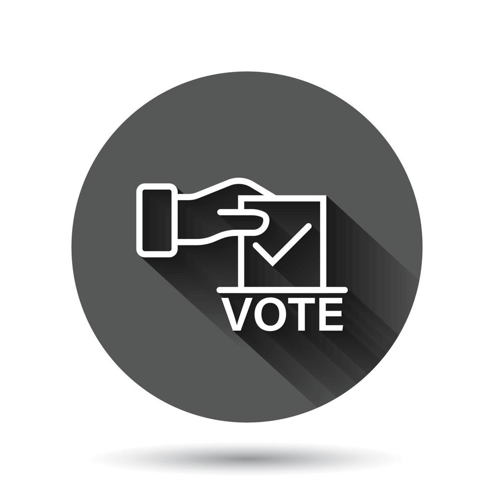 Vote icon in flat style. Ballot box vector illustration on black round background with long shadow effect. Election circle button business concept.