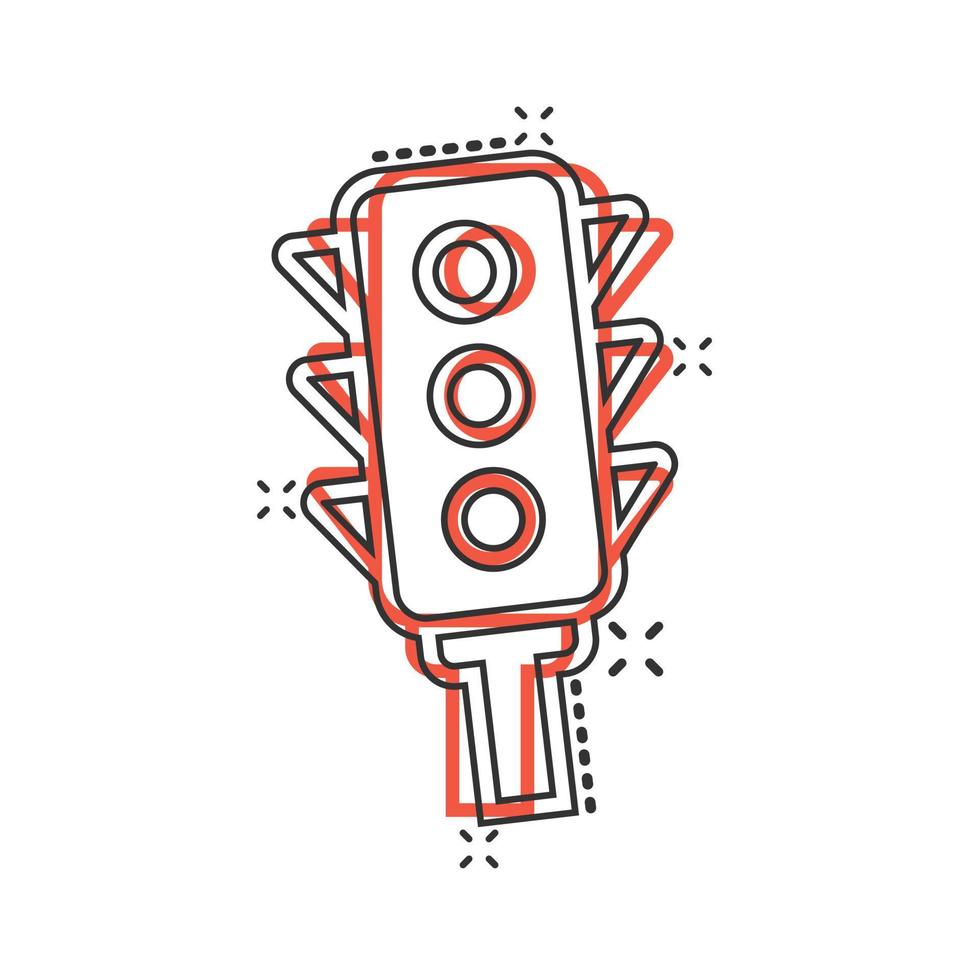 Semaphore icon in comic style. Traffic light cartoon vector illustration on white isolated background. Crossroads splash effect business concept.