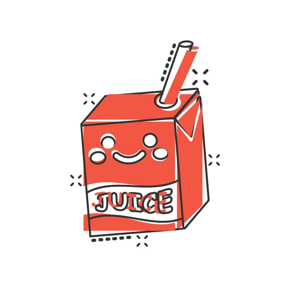Cute juice icon in comic style. Kawaii drink vector illustration on white isolated background. Cartoon funny container splash effect business concept.