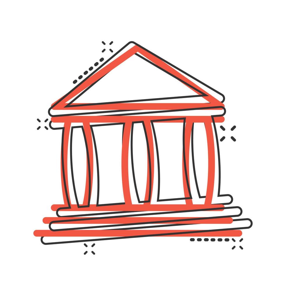 Bank building icon in comic style. Government architecture cartoon vector illustration on white background. Museum exterior splash effect business concept.