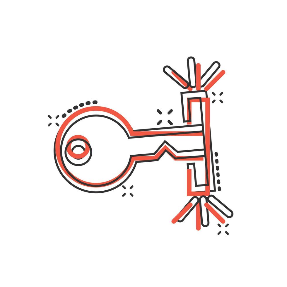 Locker icon in comic style. Padlock password cartoon vector illustration on white isolated background. Key unlock splash effect business concept.