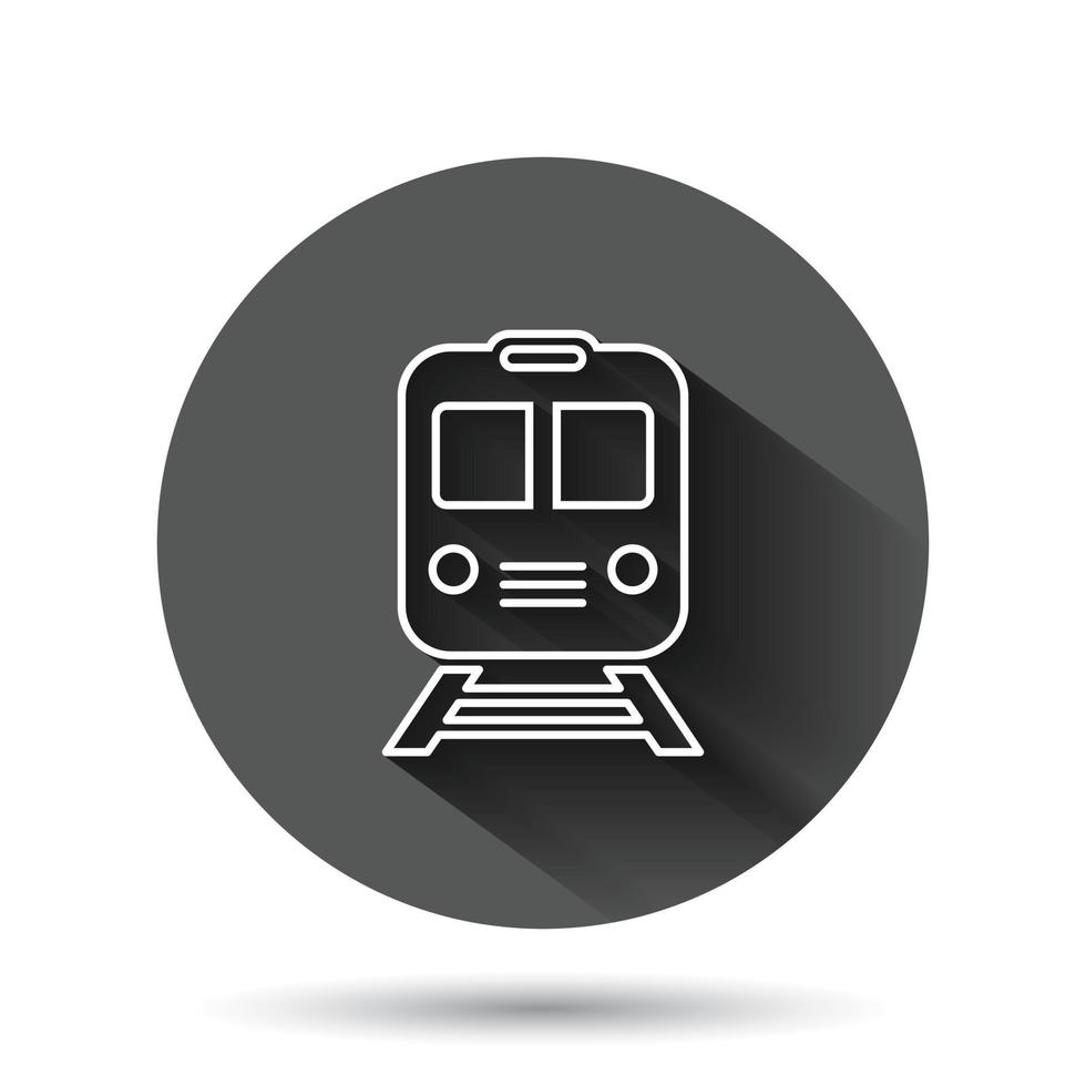 icono de metro en estilo plano. ilustración de vector de metro de tren sobre fondo redondo negro con efecto de sombra larga. Concepto de negocio de botón de círculo de carga de ferrocarril.