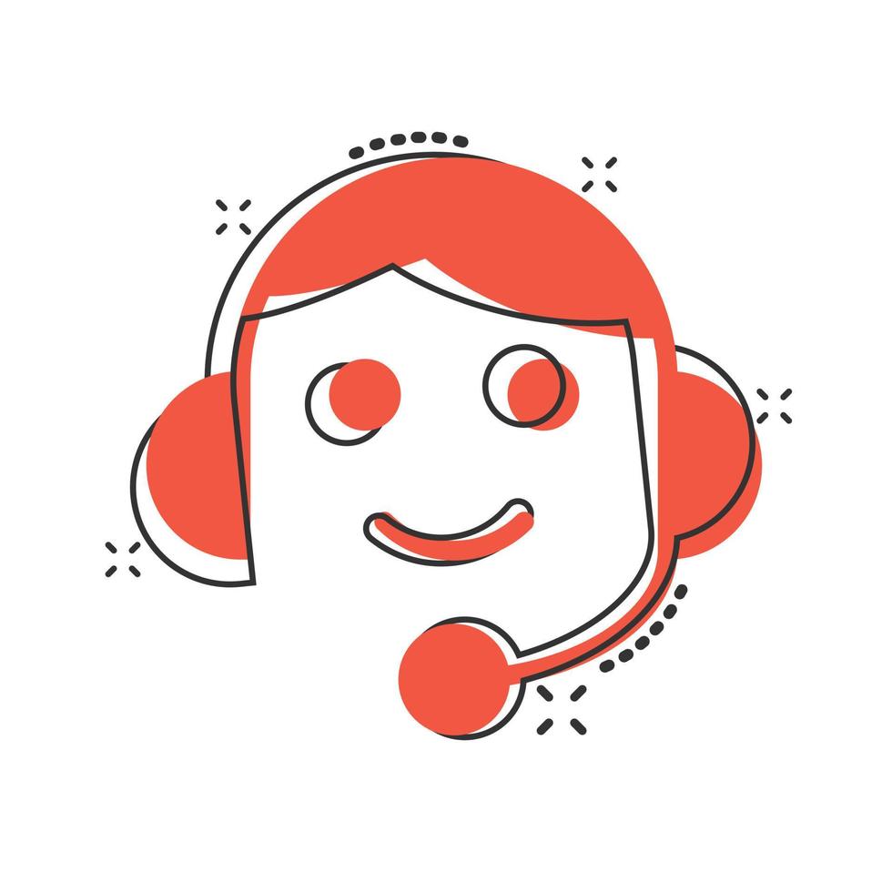 Helpdesk icon in comic style. Headphone cartoon vector illustration on white isolated background. Chat operator splash effect business concept.