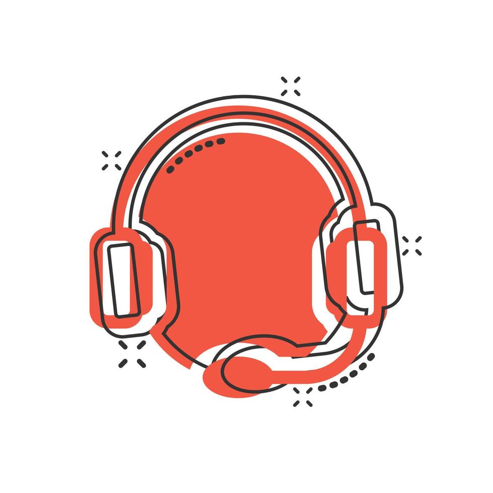 Helpdesk icon in comic style. Headphone cartoon vector illustration on white isolated background. Chat operator splash effect business concept.