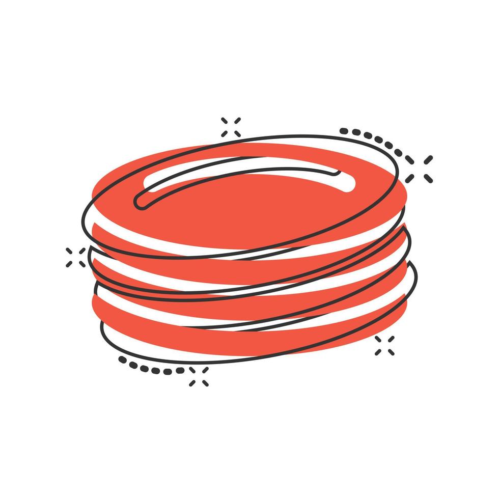Plate icon in comic style. Dish cartoon vector illustration on white isolated background. Tableware splash effect business concept.