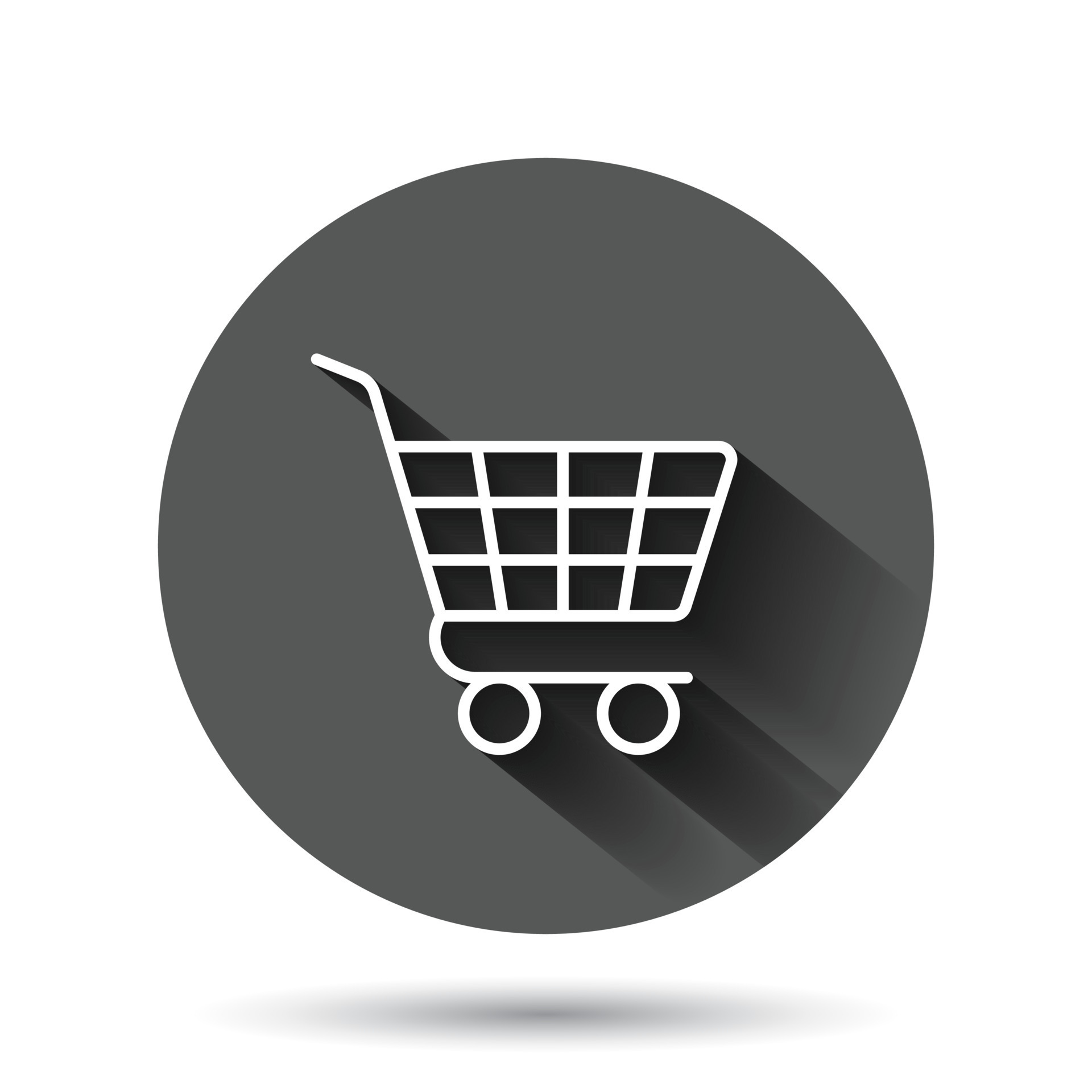 Shopping cart icon in flat style. Trolley vector illustration on black