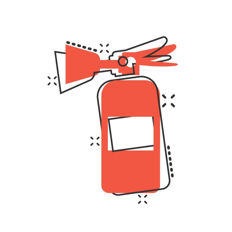 Extinguisher icon in comic style. Fire protection cartoon vector illustration on white isolated background. Emergency splash effect business concept.