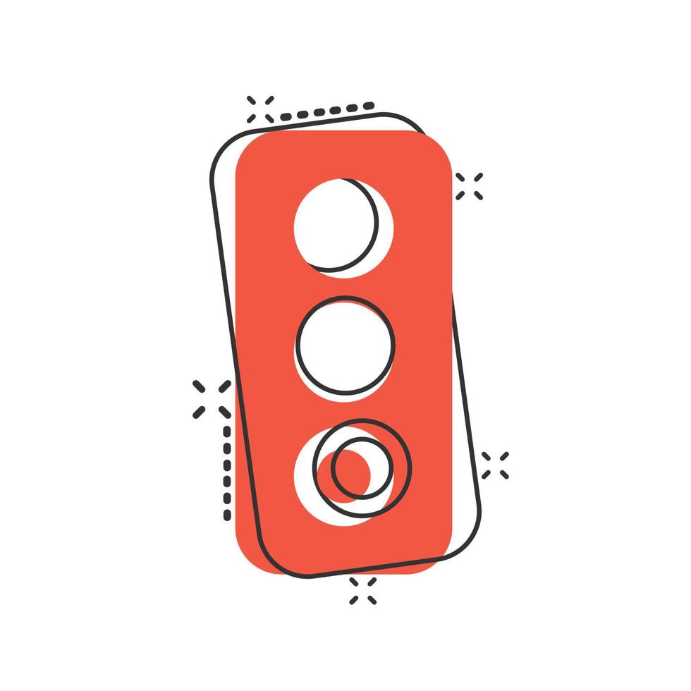 Semaphore icon in comic style. Traffic light cartoon vector illustration on white isolated background. Crossroads splash effect business concept.