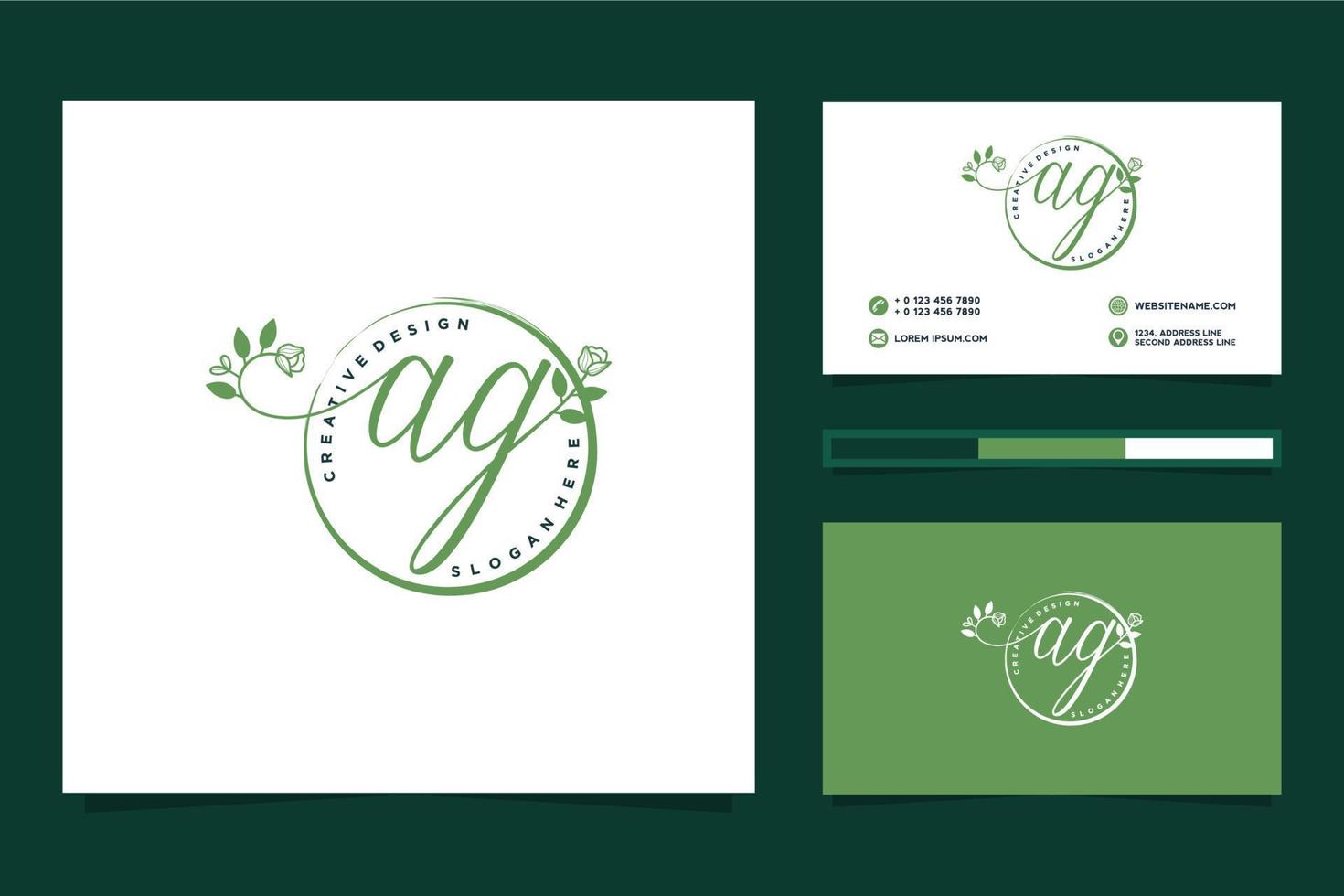 colecciones iniciales de logotipo femenino ag y vector premium de plantilla de tarjeta de visita