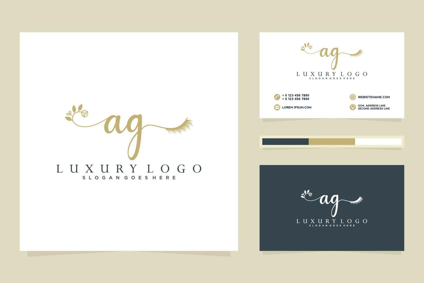 colecciones iniciales de logotipo femenino ag y vector premium de plantilla de tarjeta de visita