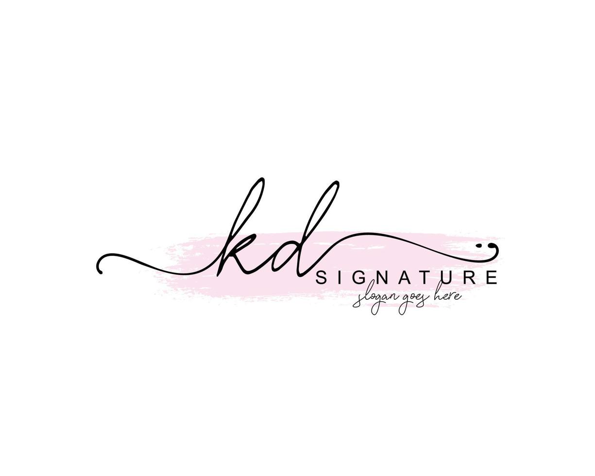 Initial KD beauty monogram and elegant logo design, handwriting logo of initial signature, wedding, fashion, floral and botanical with creative template. vector