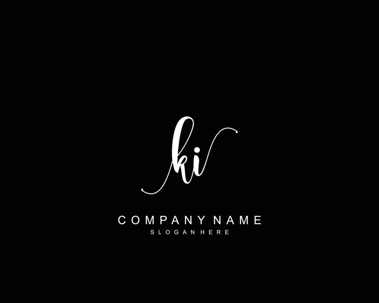Initial KI beauty monogram and elegant logo design, handwriting logo of initial signature, wedding, fashion, floral and botanical with creative template. vector