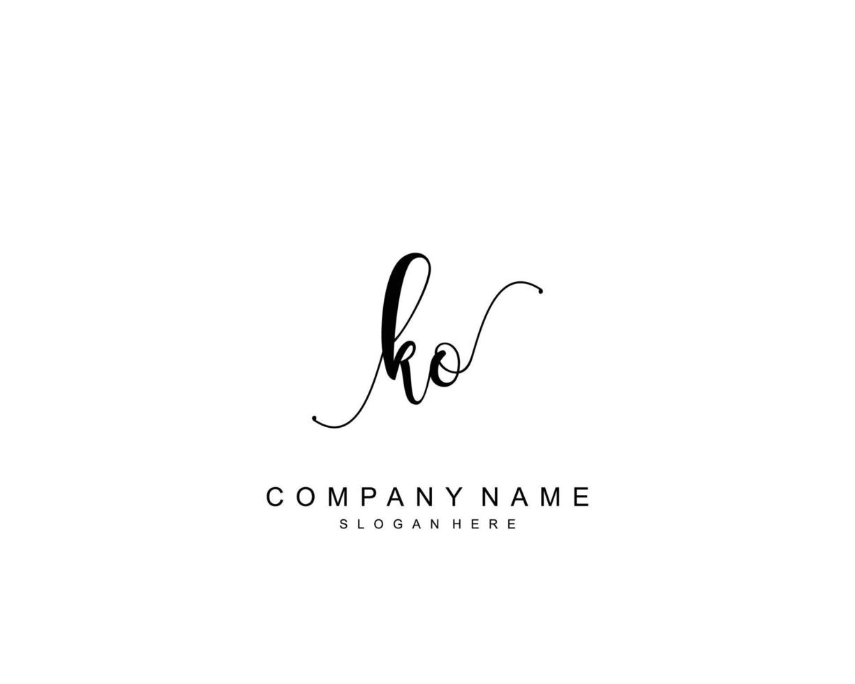 Initial KO beauty monogram and elegant logo design, handwriting logo of initial signature, wedding, fashion, floral and botanical with creative template. vector