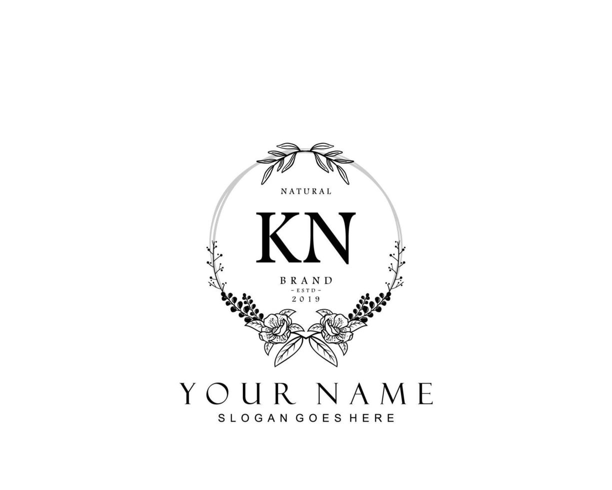 Initial KN beauty monogram and elegant logo design, handwriting logo of initial signature, wedding, fashion, floral and botanical with creative template. vector