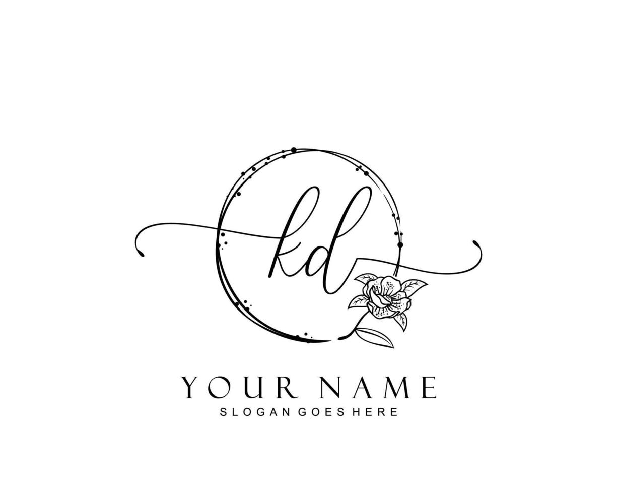Initial KD beauty monogram and elegant logo design, handwriting logo of initial signature, wedding, fashion, floral and botanical with creative template. vector