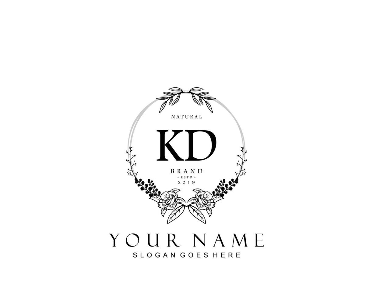 Initial KD beauty monogram and elegant logo design, handwriting logo of initial signature, wedding, fashion, floral and botanical with creative template. vector