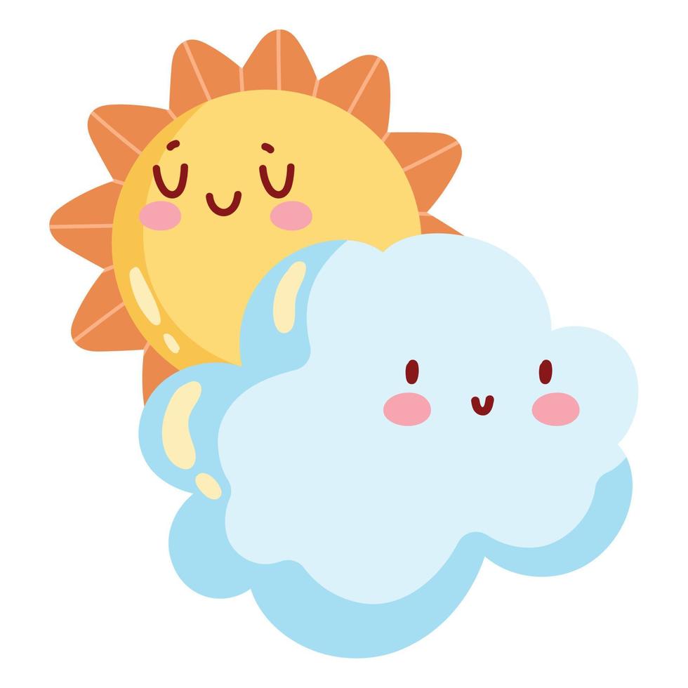 sun and cloud kawaii weather vector