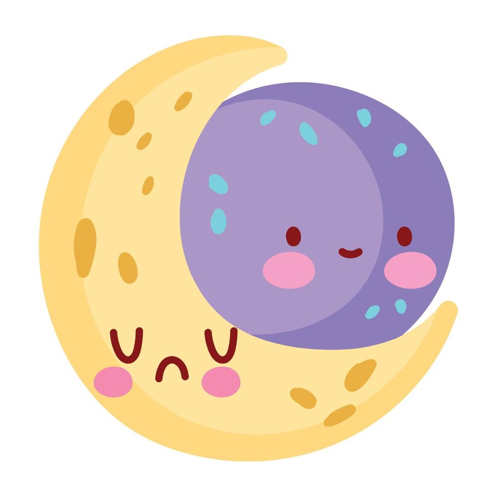 full and crescent moon kawaii vector