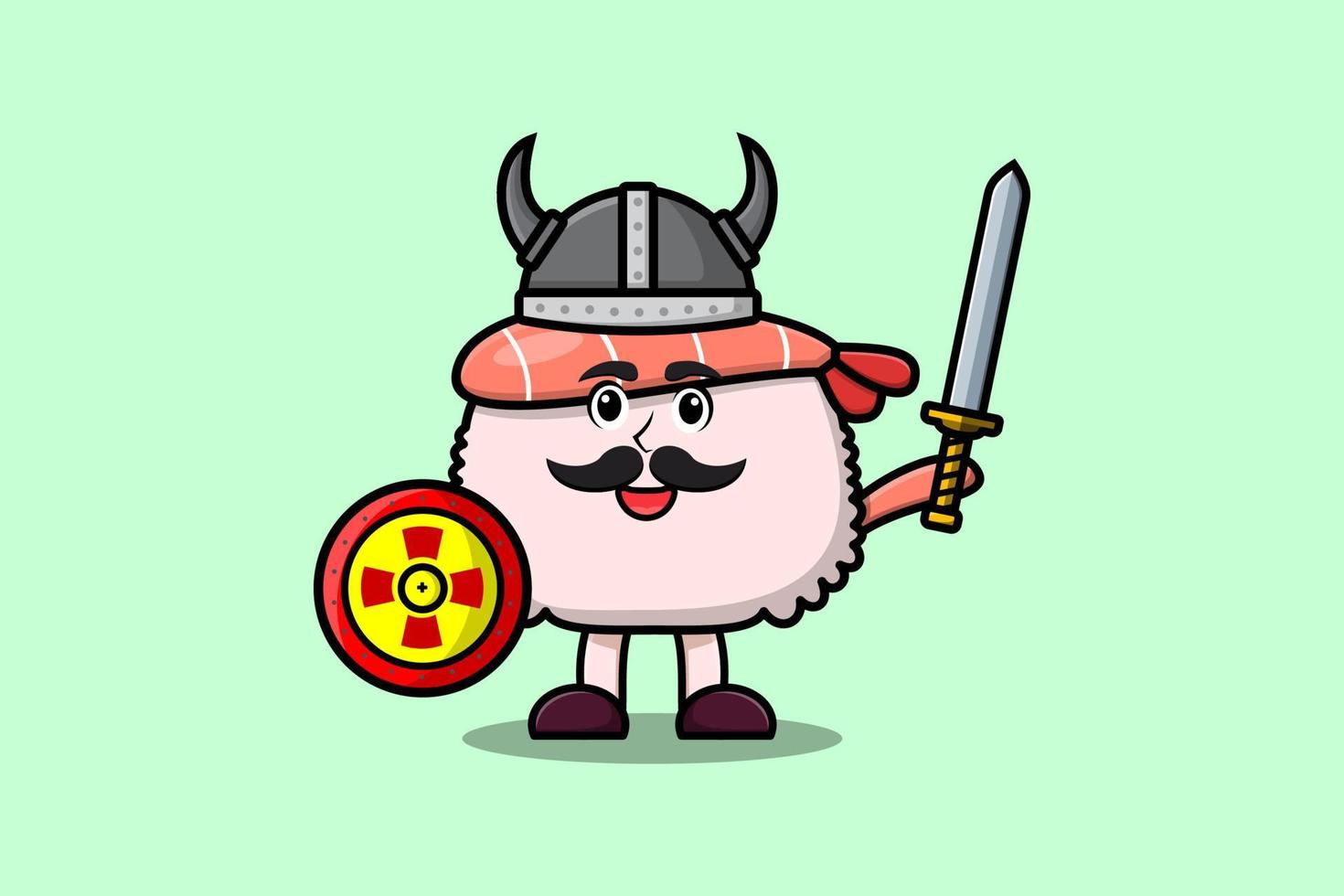 Cute cartoon character Sushi shrimp viking pirate vector