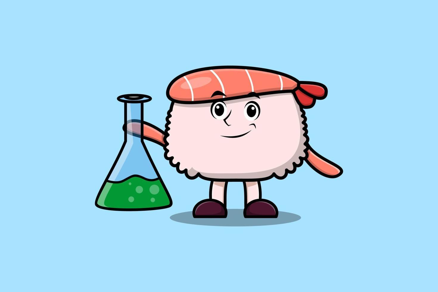 Cute cartoon character Sushi shrimp as scientist vector