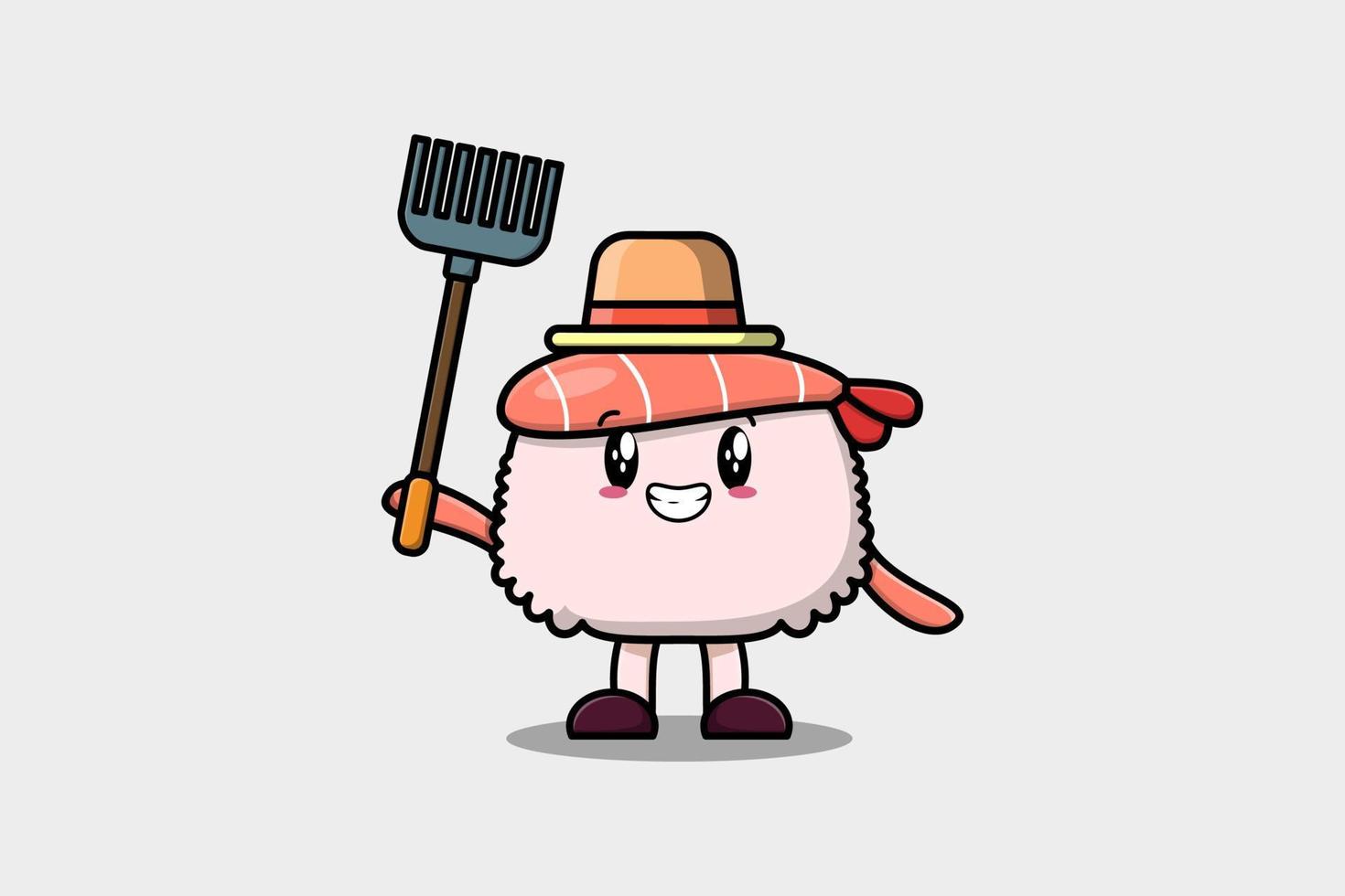 Cute cartoon Agricultural worker Sushi shrimp vector