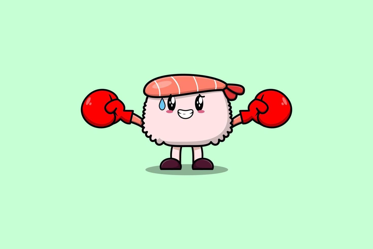 Cute Sushi shrimp mascot cartoon playing boxing vector