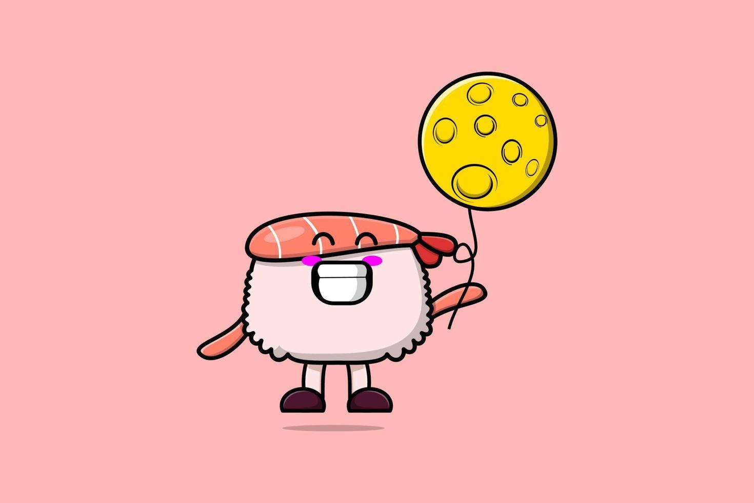 Cute cartoon Sushi shrimp floating with moon vector