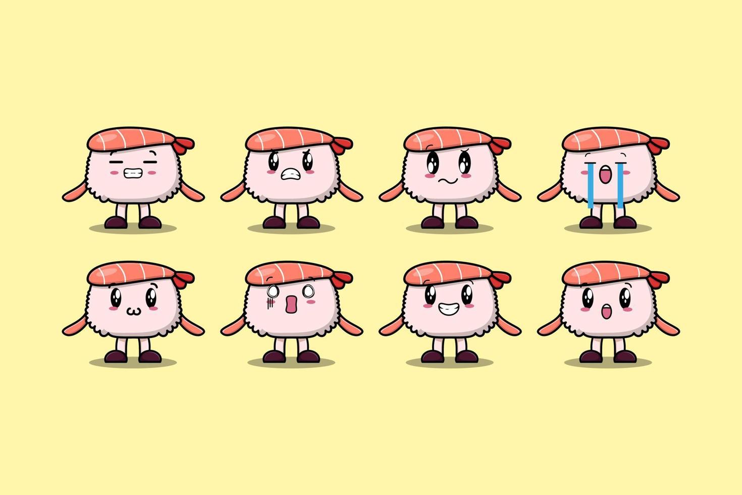 kawaii Sushi shrimp cartoon character expressions vector
