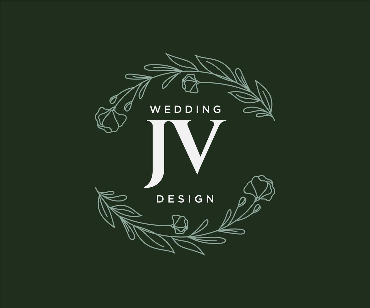 JV Initials letter Wedding monogram logos collection, hand drawn modern minimalistic and floral templates for Invitation cards, Save the Date, elegant identity for restaurant, boutique, cafe in vector