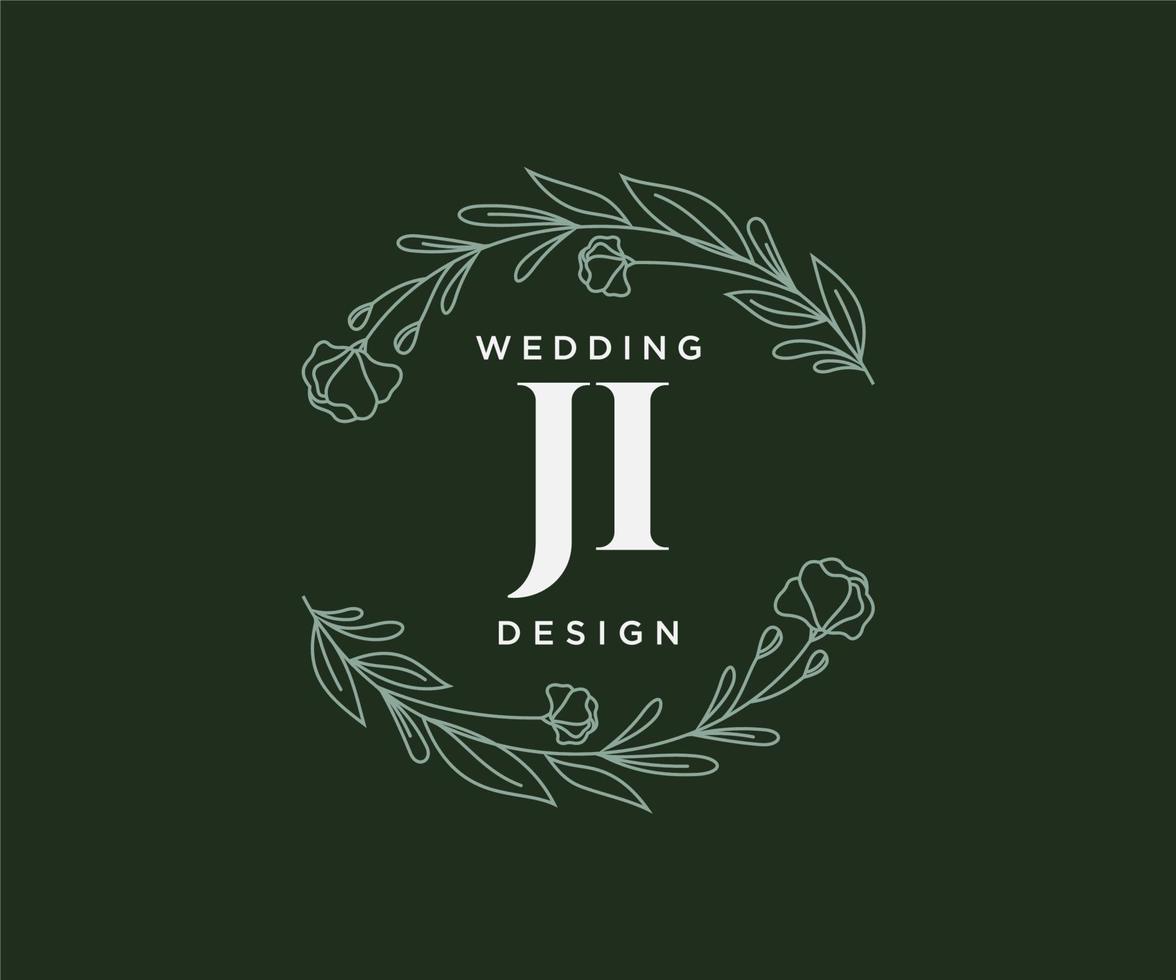 colección de logotipos de monograma de boda con letras iniciales ji, plantillas florales y minimalistas modernas dibujadas a mano para tarjetas de invitación, guardar la fecha, identidad elegante para restaurante, boutique, café en vector