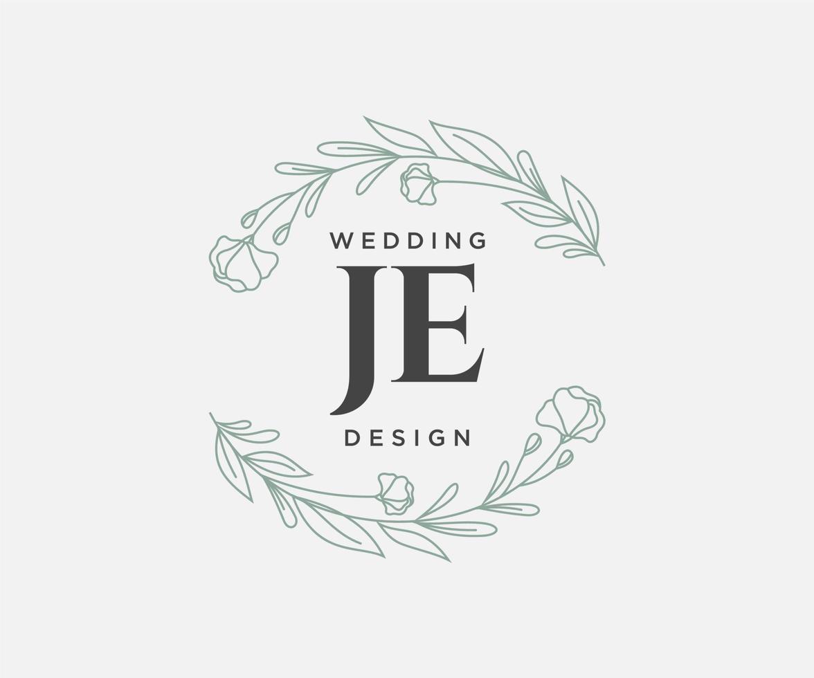 colección de logotipos de monograma de boda con letras iniciales de je, plantillas florales y minimalistas modernas dibujadas a mano para tarjetas de invitación, guardar la fecha, identidad elegante para restaurante, boutique, café en vector