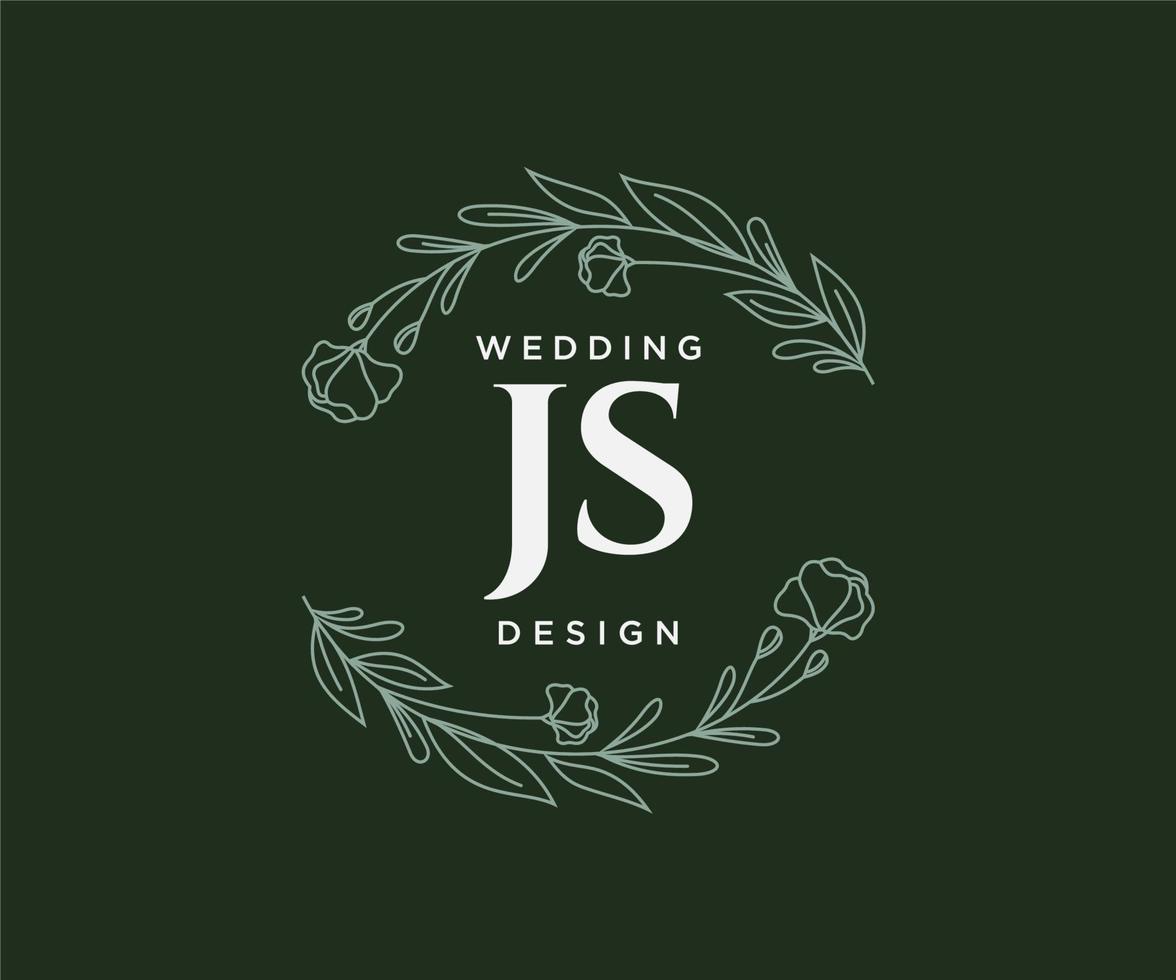 colección de logotipos de monograma de boda con letras iniciales js, plantillas florales y minimalistas modernas dibujadas a mano para tarjetas de invitación, guardar la fecha, identidad elegante para restaurante, boutique, café en vector