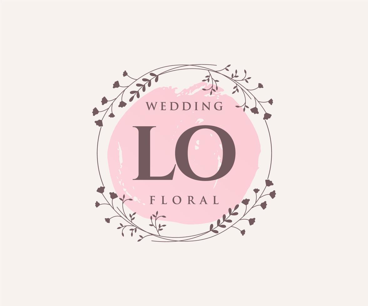 plantilla de logotipos de monograma de boda con letras iniciales lo, plantillas florales y minimalistas modernas dibujadas a mano para tarjetas de invitación, guardar la fecha, identidad elegante. vector