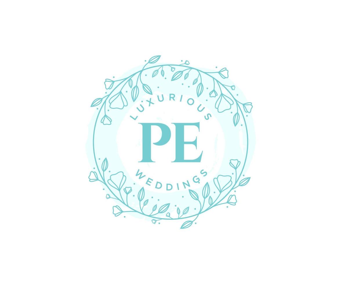 PE Initials letter Wedding monogram logos template, hand drawn modern minimalistic and floral templates for Invitation cards, Save the Date, elegant identity. vector
