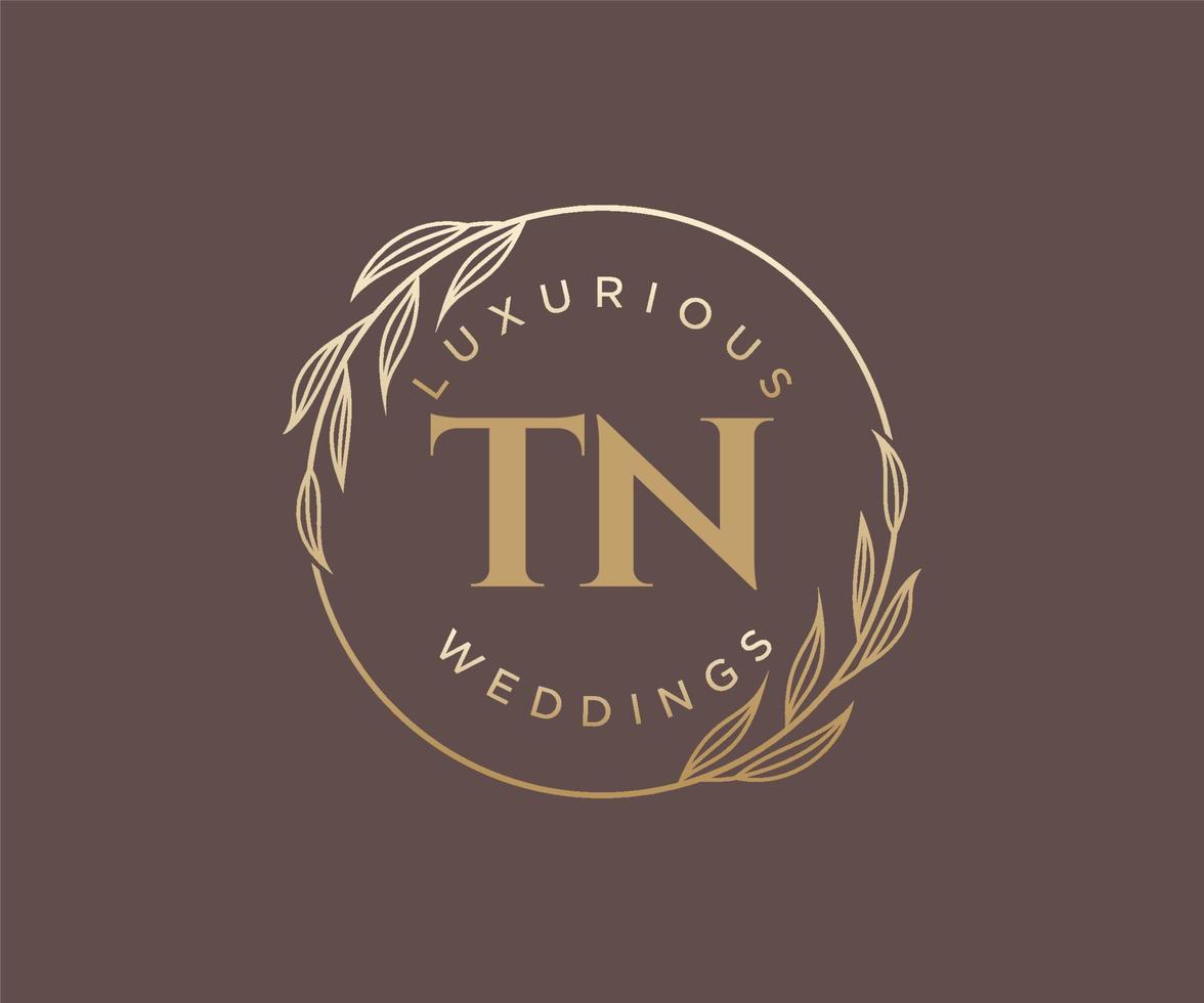 TN Initials letter Wedding monogram logos template, hand drawn modern minimalistic and floral templates for Invitation cards, Save the Date, elegant identity. vector