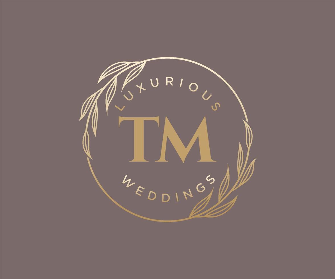 TM Initials letter Wedding monogram logos template, hand drawn modern minimalistic and floral templates for Invitation cards, Save the Date, elegant identity. vector