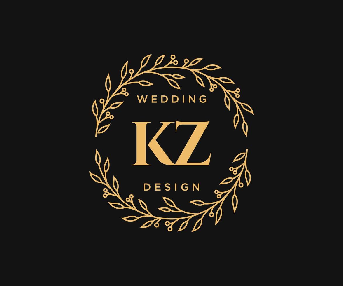 colección de logotipos de monograma de boda con letras iniciales kz, plantillas florales y minimalistas modernas dibujadas a mano para tarjetas de invitación, guardar la fecha, identidad elegante para restaurante, boutique, café en vector