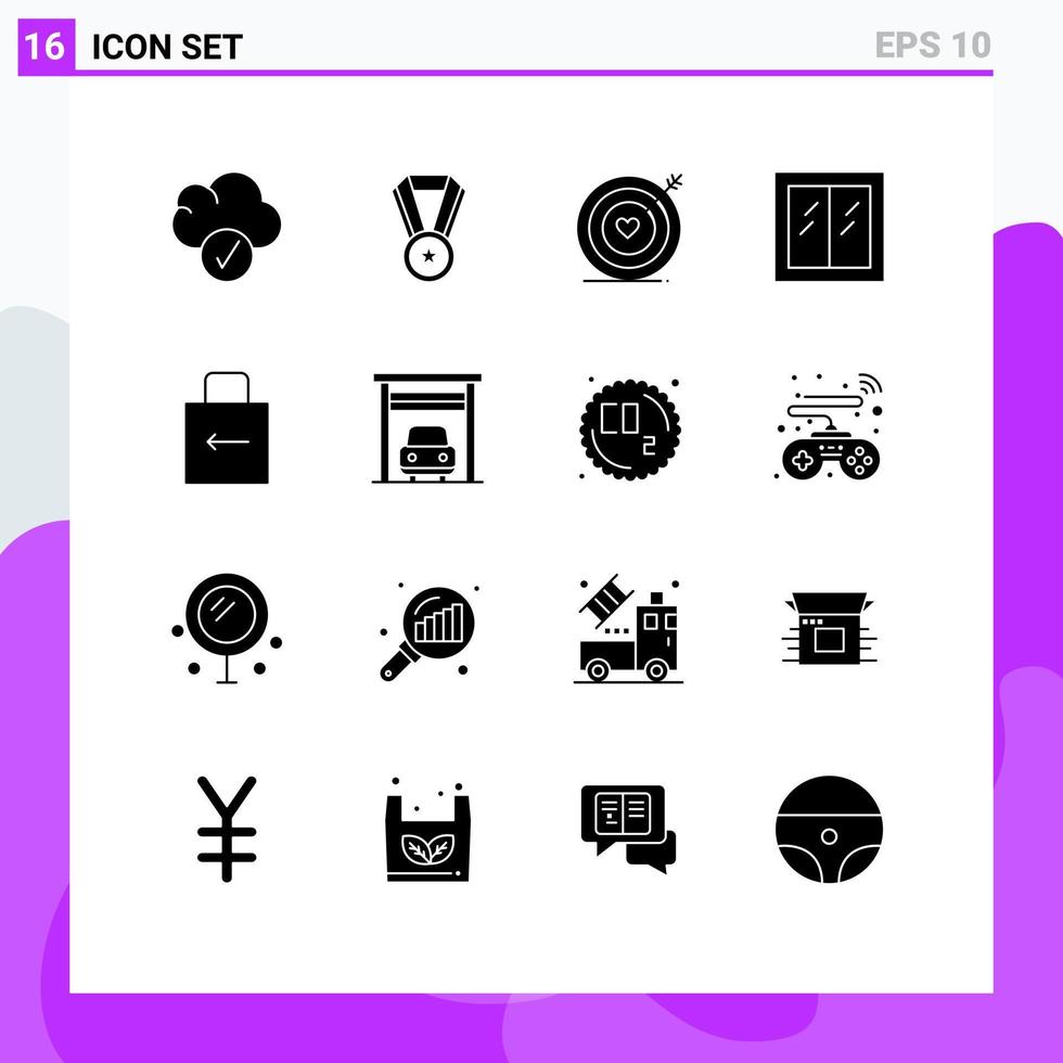 Pack of 16 Modern Solid Glyphs Signs and Symbols for Web Print Media such as security key heart arrow interior Editable Vector Design Elements