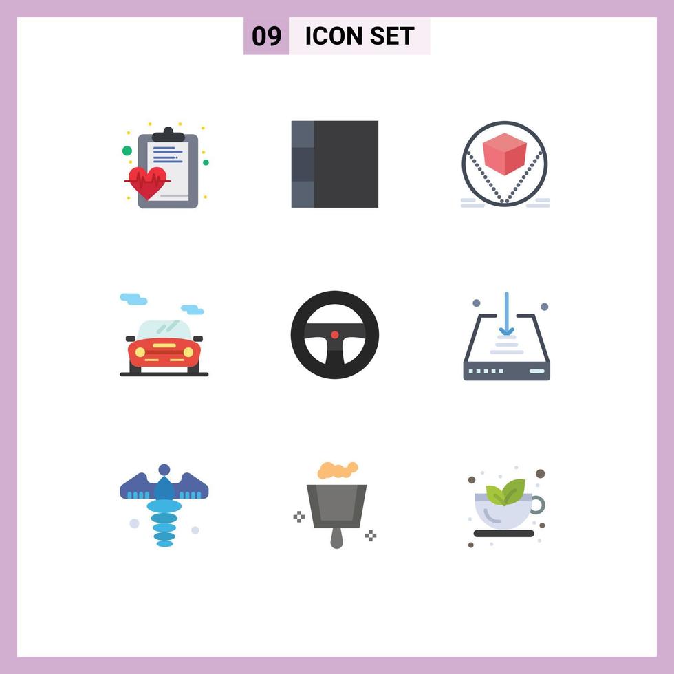 9 User Interface Flat Color Pack of modern Signs and Symbols of arrow vehicles store steering transport Editable Vector Design Elements