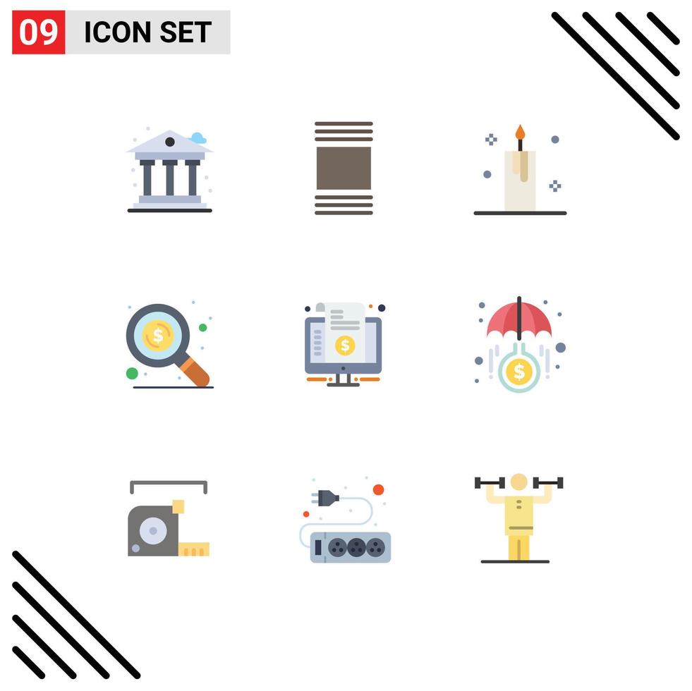 9 Universal Flat Color Signs Symbols of invoice bill christmas search find Editable Vector Design Elements