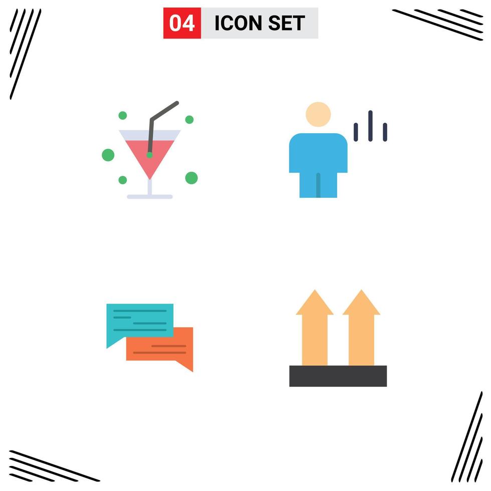 Set of 4 Vector Flat Icons on Grid for drink bubbles avatar human conversation Editable Vector Design Elements